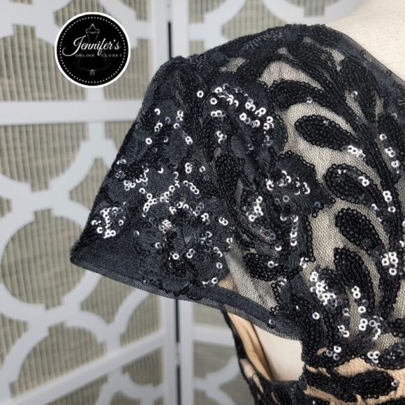 Alex Evenings Black Petite Short Empire Waist Sequin Bodice Sheath Dress 12P - Picture 4 of 16